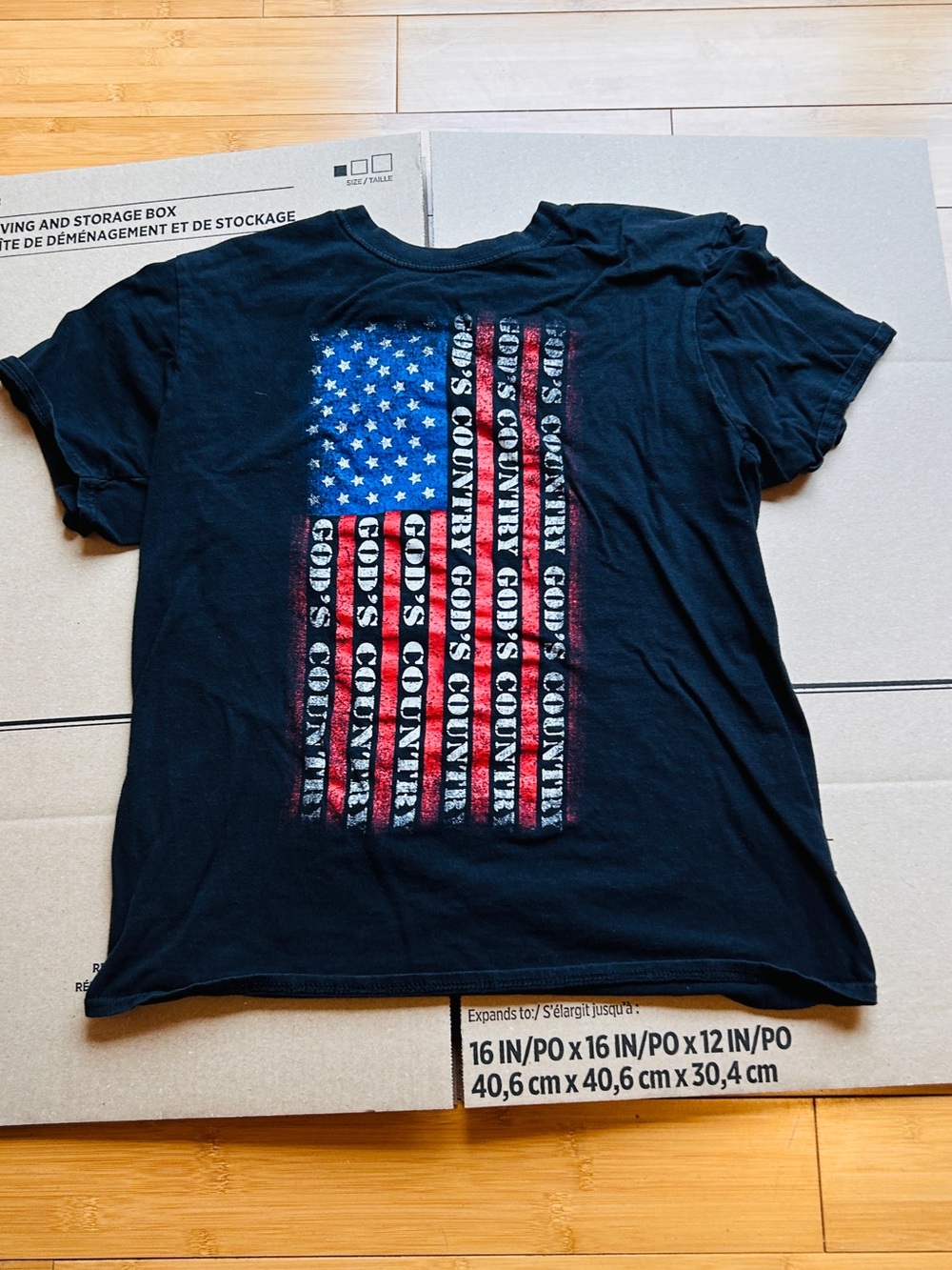 Black Graphic Tee with American Flag and "God's Country" Print